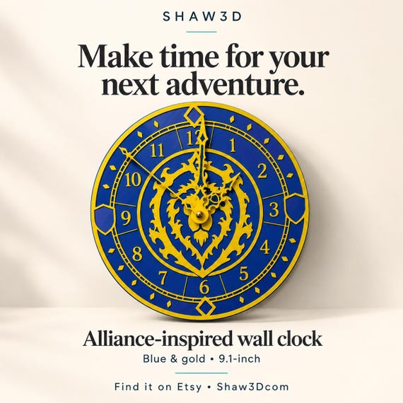 Alliance-Inspired Gaming Wall Clock, Blue and Gold, 9.1-Inch