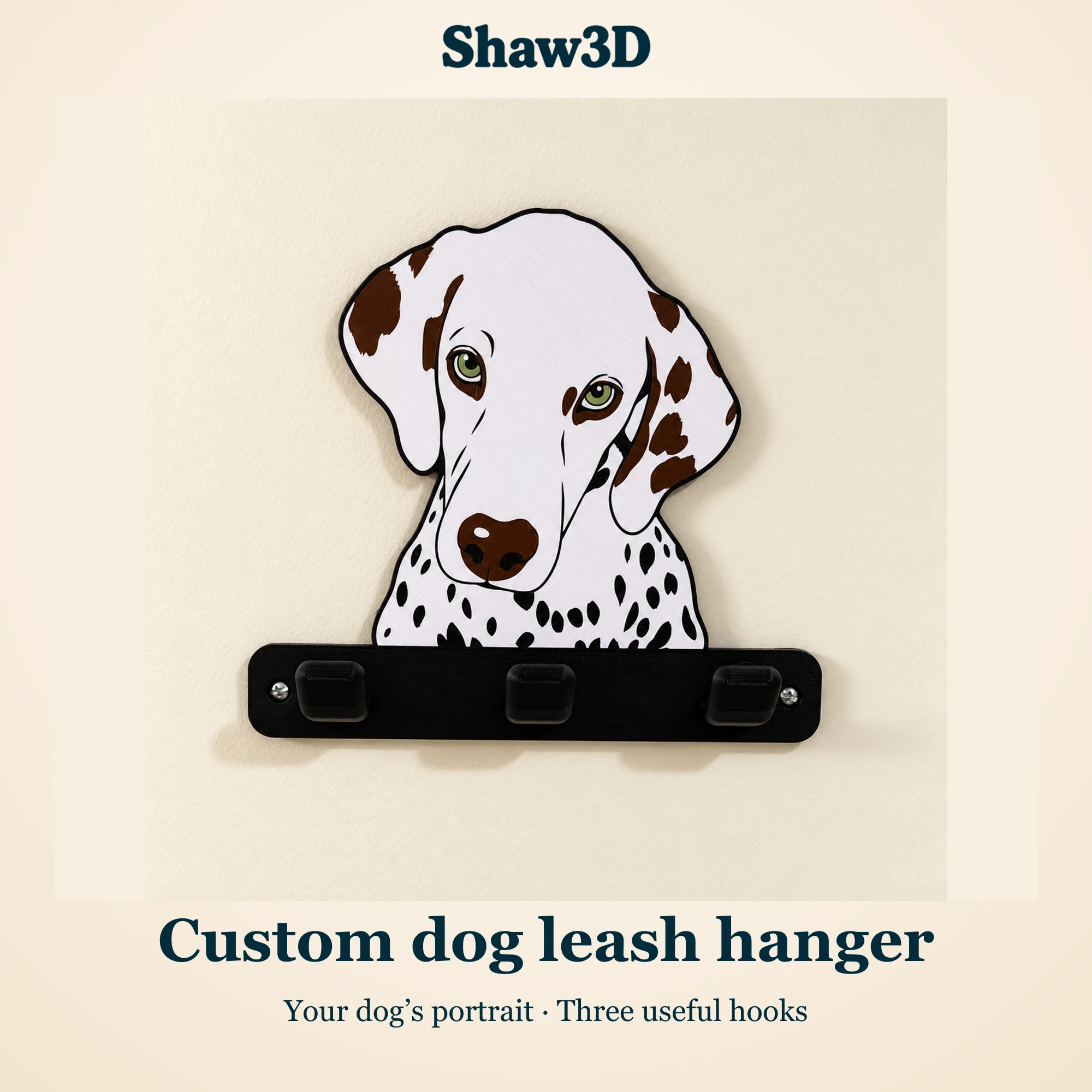 Custom Dog Leash Holder From Your Photo, Personalized Pet Portrait Wall Hanger with 3 Hooks