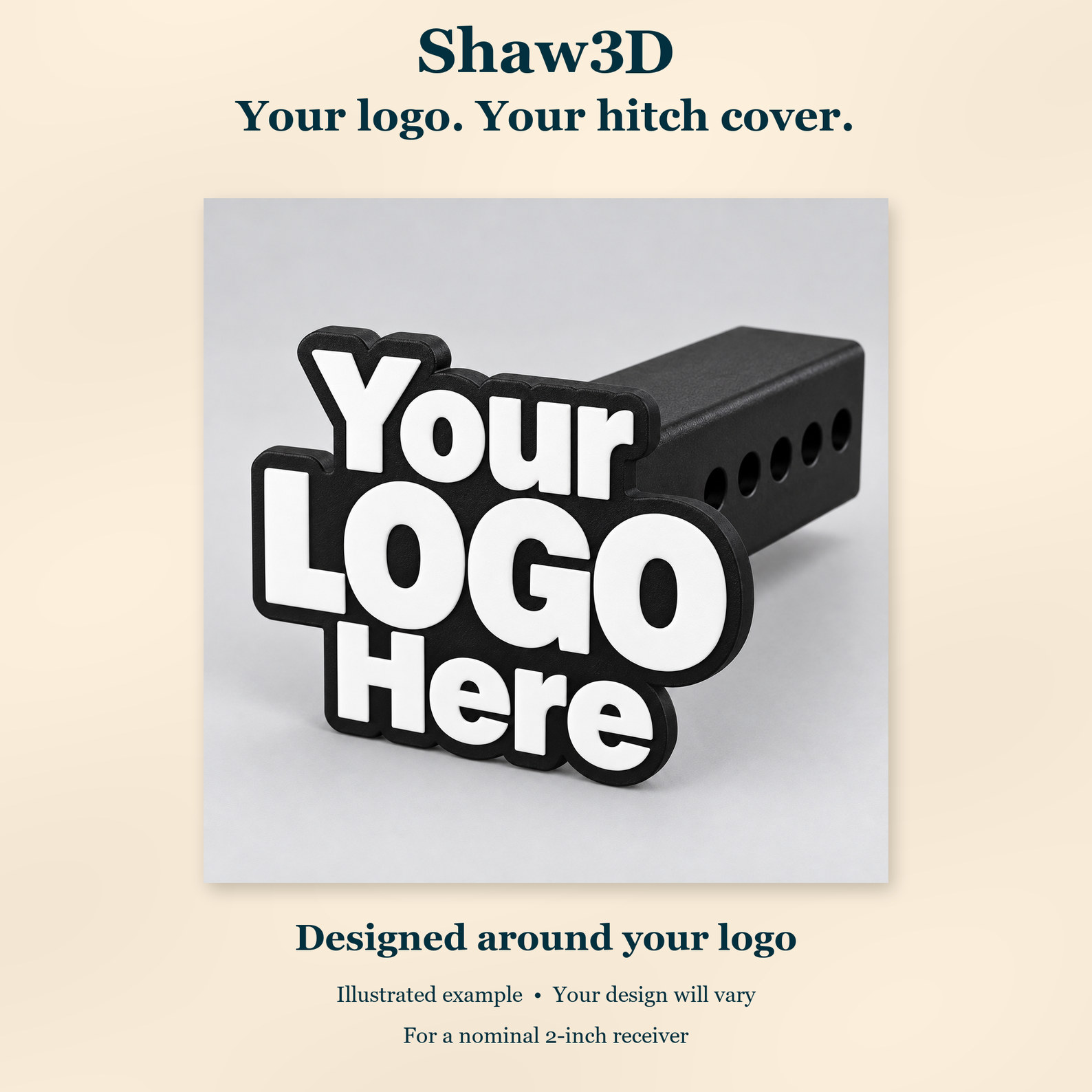 Illustration of a logo-shaped cover concept; finished print varies with supplied artwork