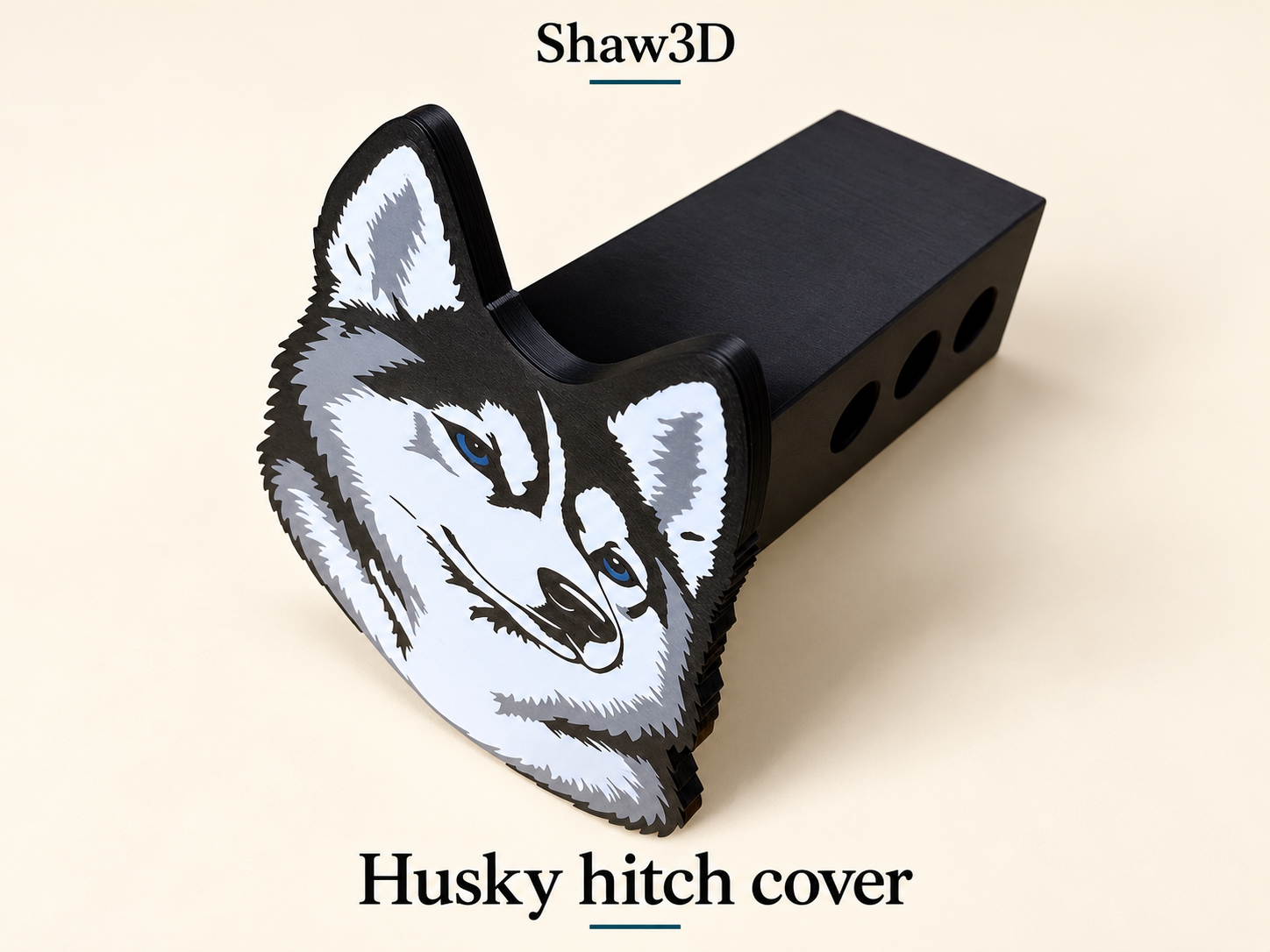 Husky Hitch Cover for 2-Inch Receiver, Blue-Eyed Dog Portrait, Free Non-Towing Pin